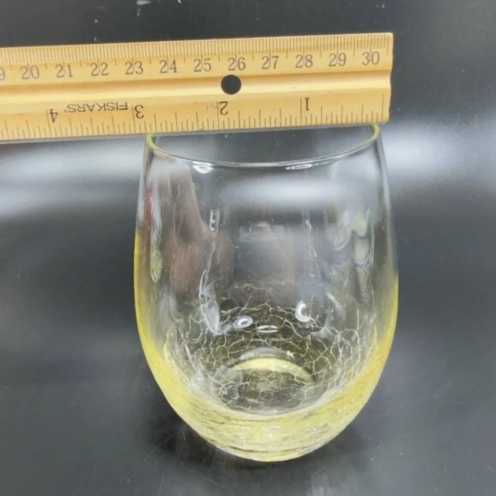 Pier‎ 1 Crackled Glass Glasses Cups Tumbler Set 2 Yellow Crackle Glass Glasses